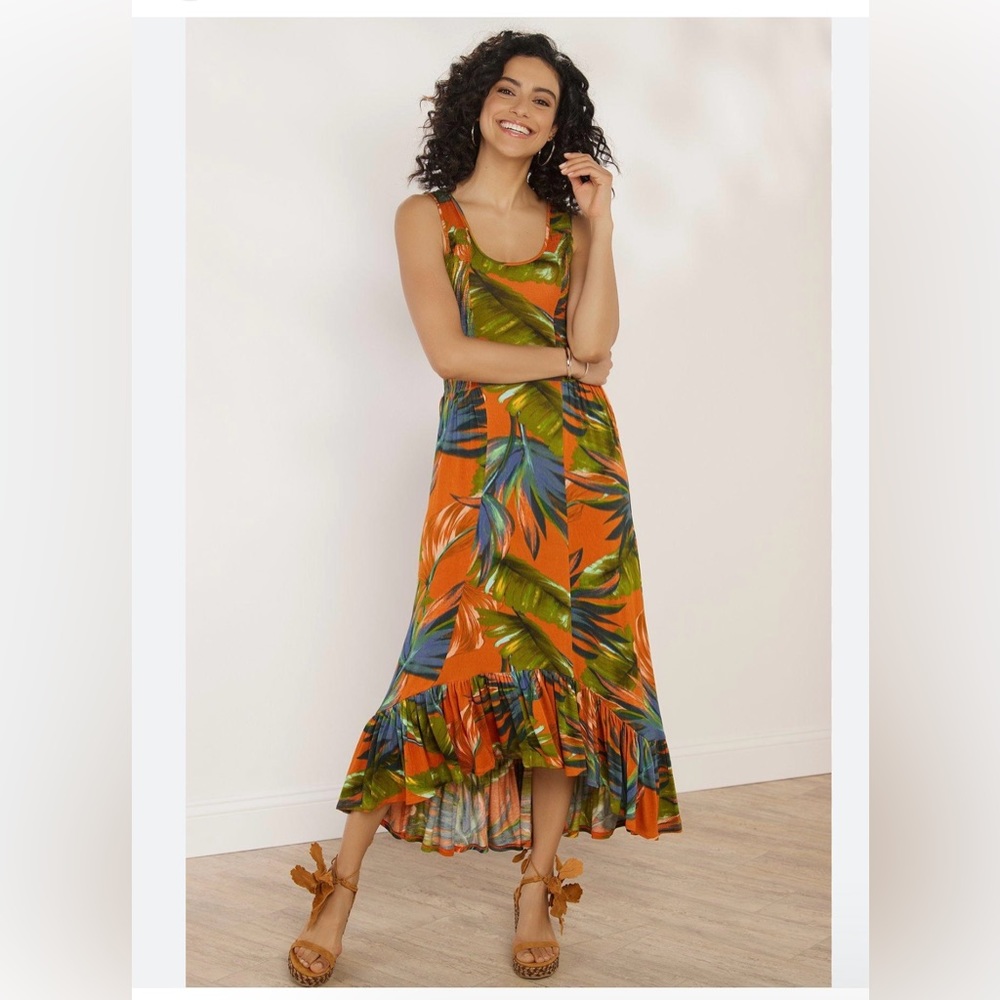 Soft Surroundings Fabiana Dress Floral Sleeveless High Low Hem